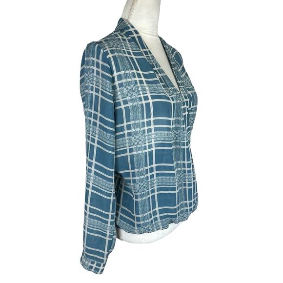 Cabi 3068 Windowpane Faux Wrap Blouse Blue White Plaid Top V-Neck Size XS - Picture 3 of 7